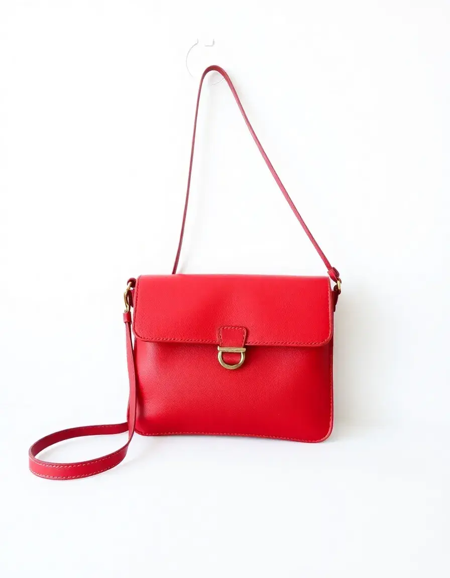 Red leather crossbody bag with adjustable strap