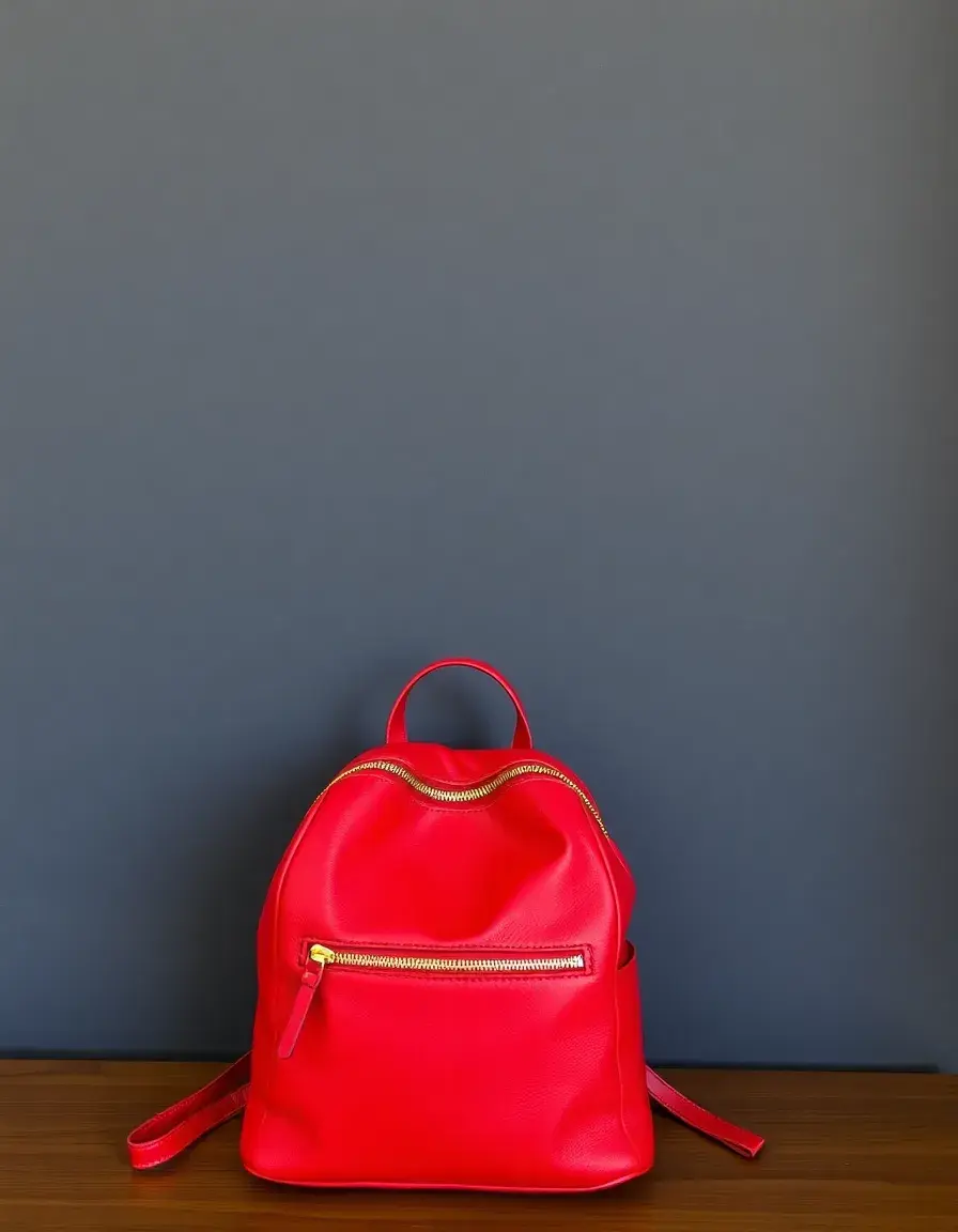 Red leather backpack with silver zippers