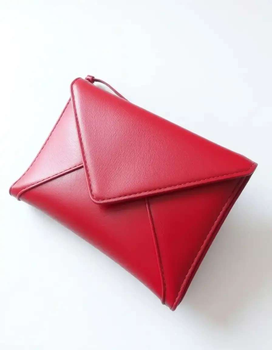 Red leather envelope clutch purse
