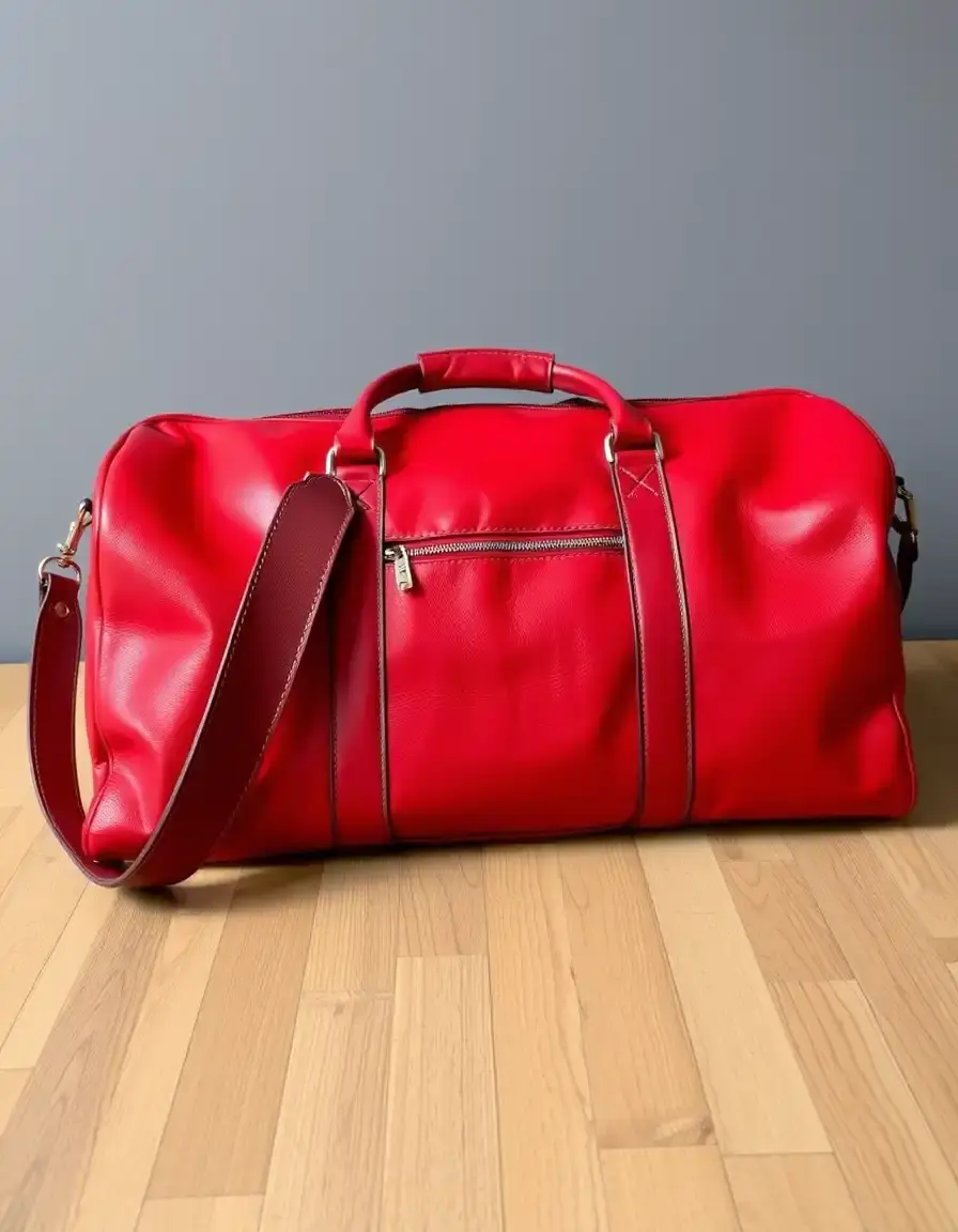 Red leather weekend duffel bag