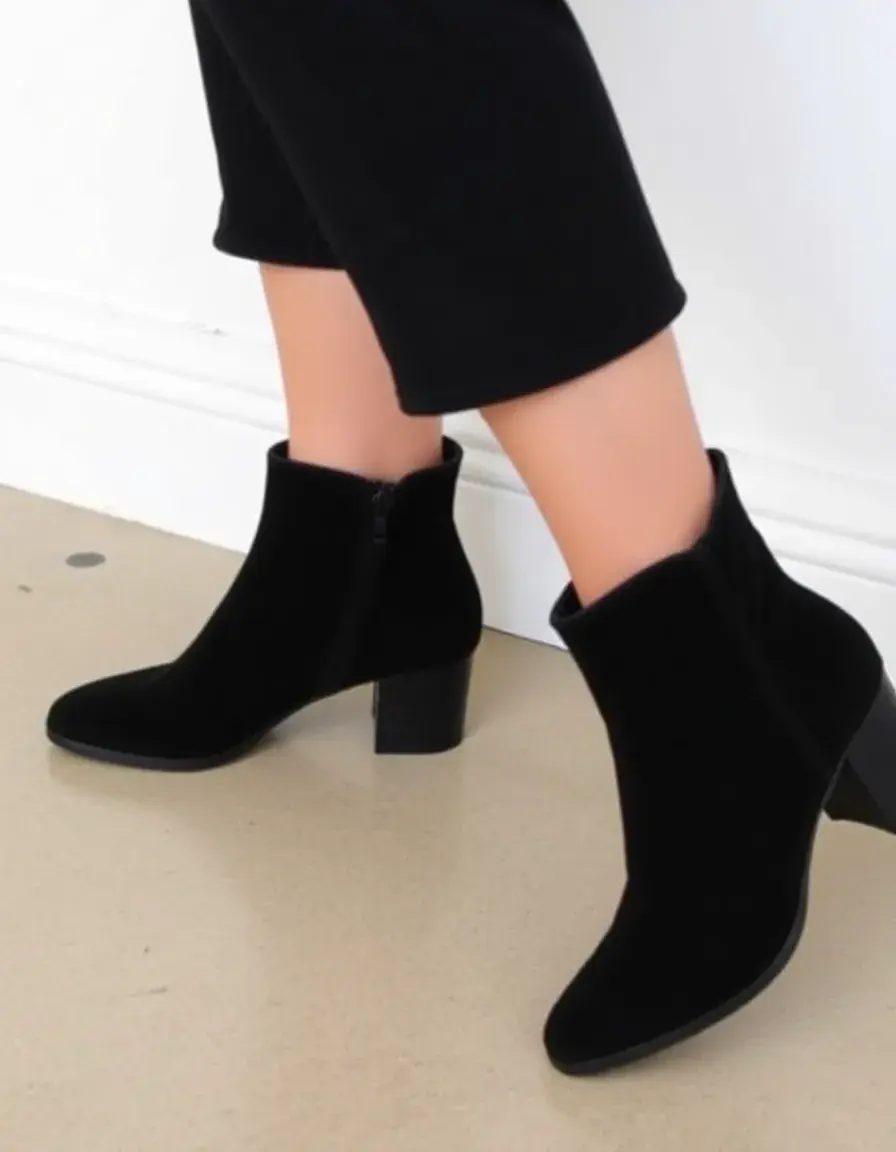 Black suede leather ankle boots