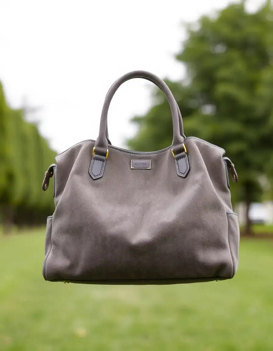 Gray suede leather handbag