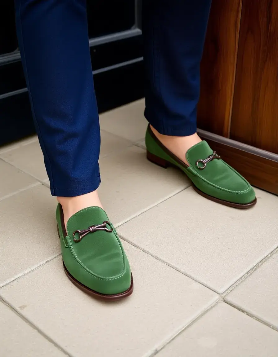 Green suede loafers