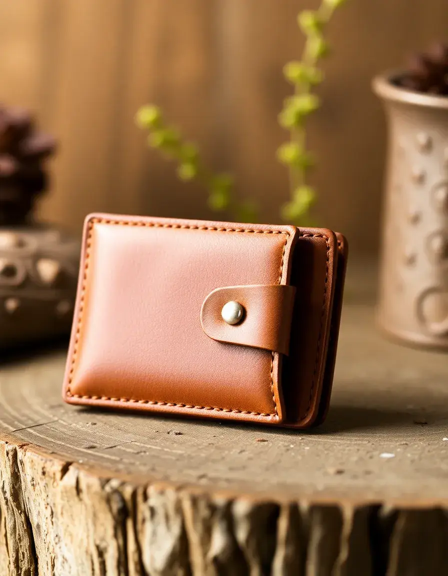 Brown veg tan leather wallet, natural finish