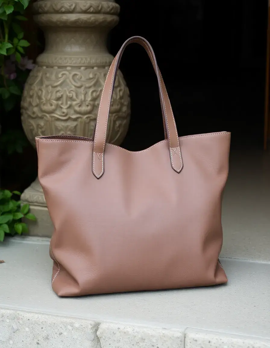 Gray veg tan leather tote bag