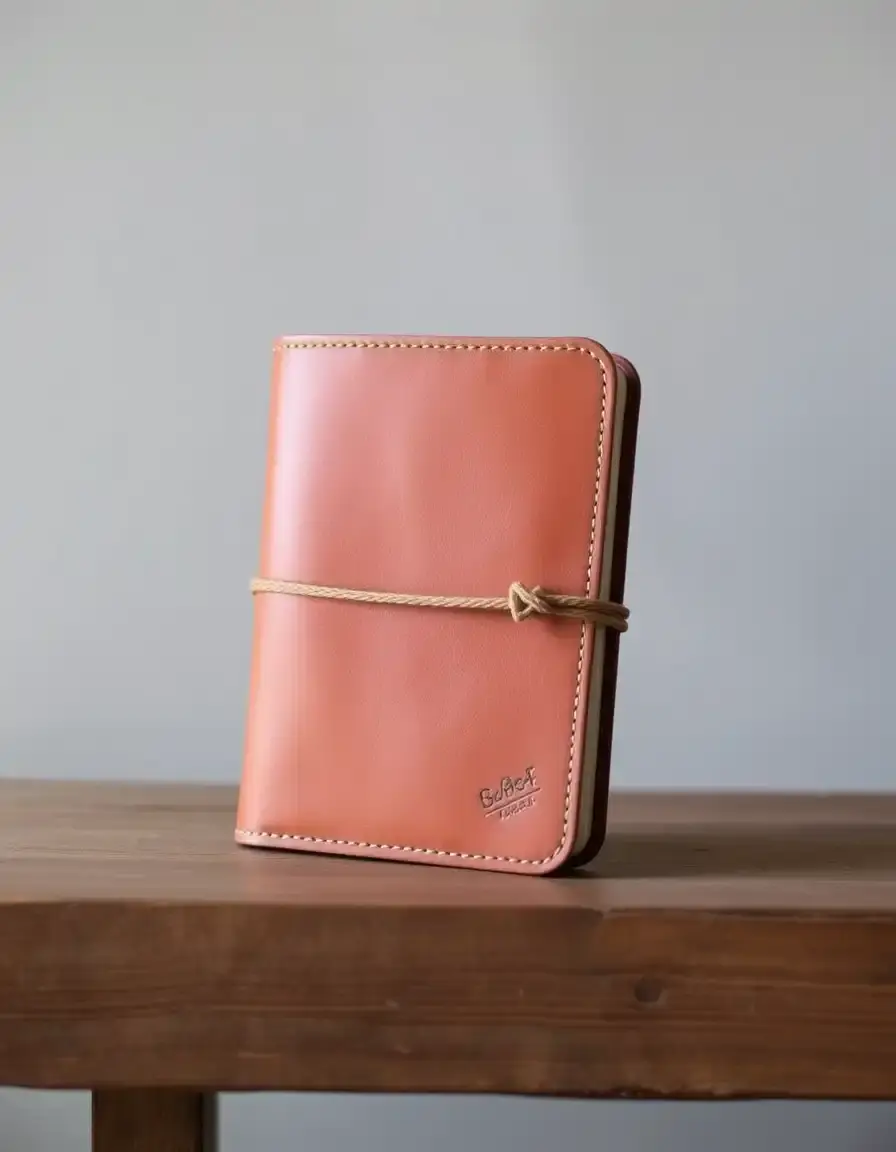 Cognac veg tan leather journal cover showing natural grain