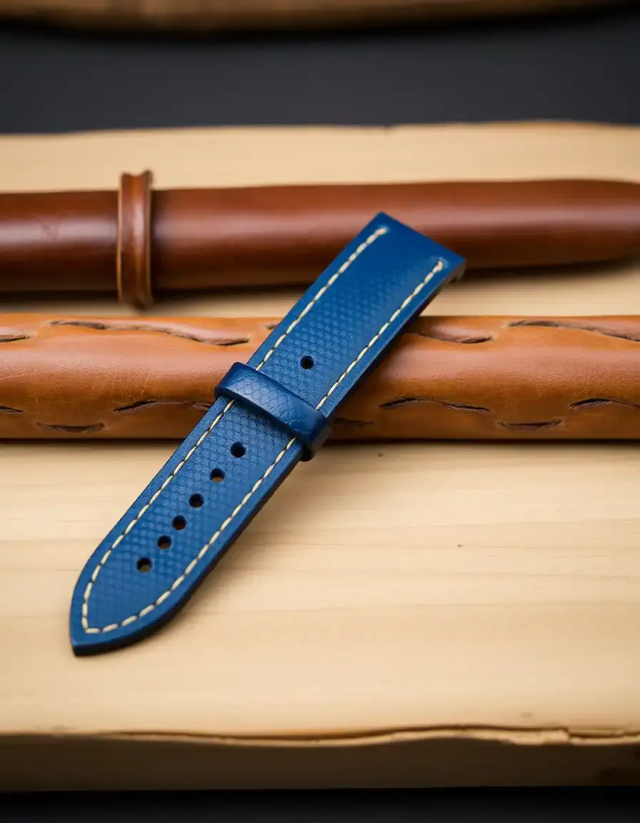 Blue veg tan leather watch strap