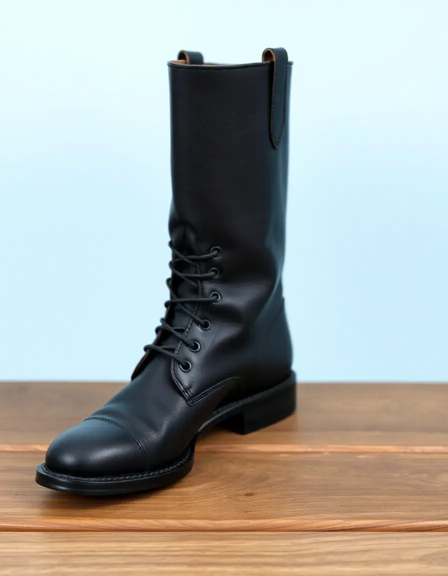 Black vegetable tanned leather boots with sturdy soles