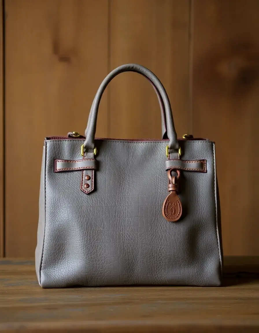 Gray vegetable tanned leather purse with minimalist hardware