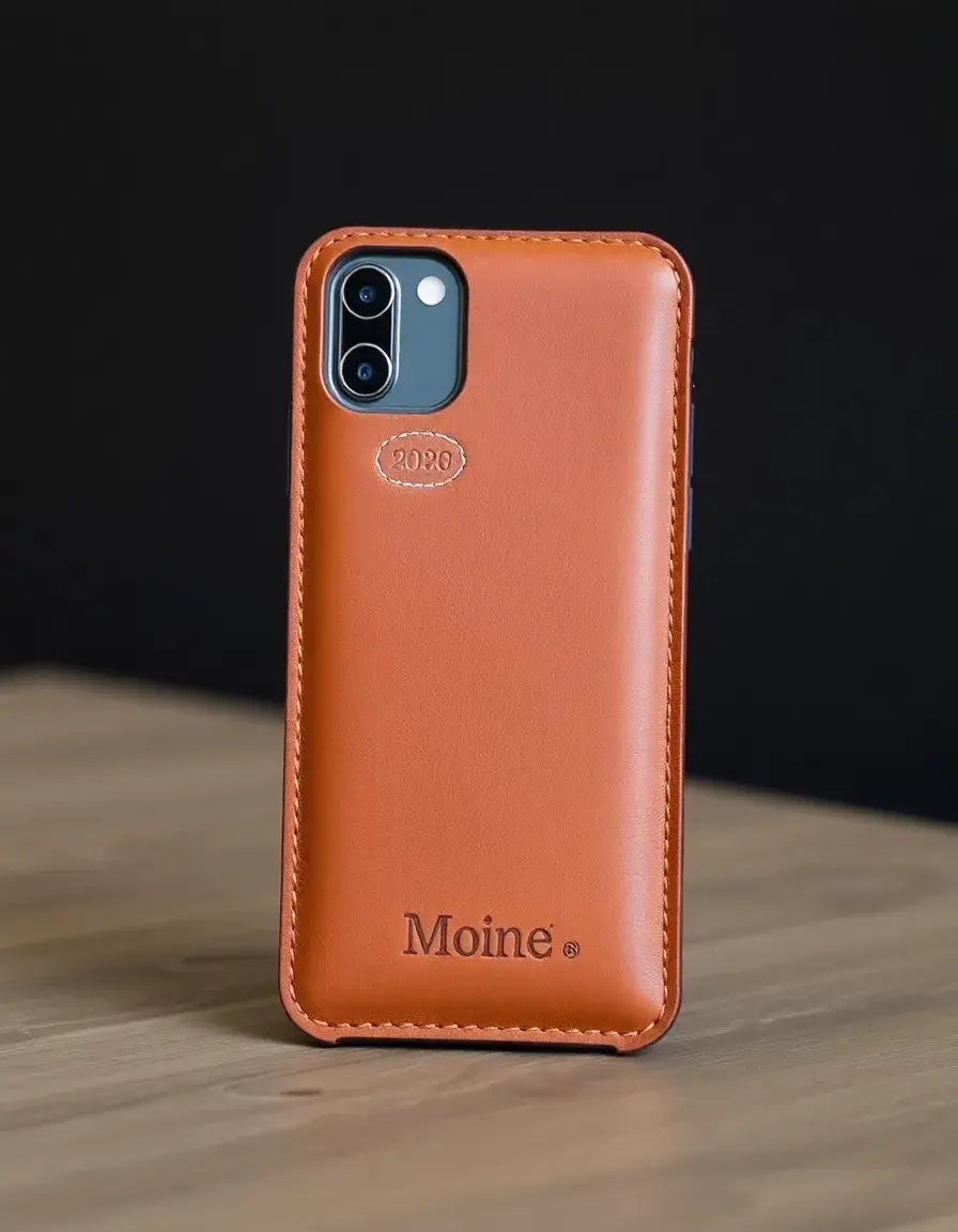 Cognac vegetable tanned leather phone case with rich orange tones