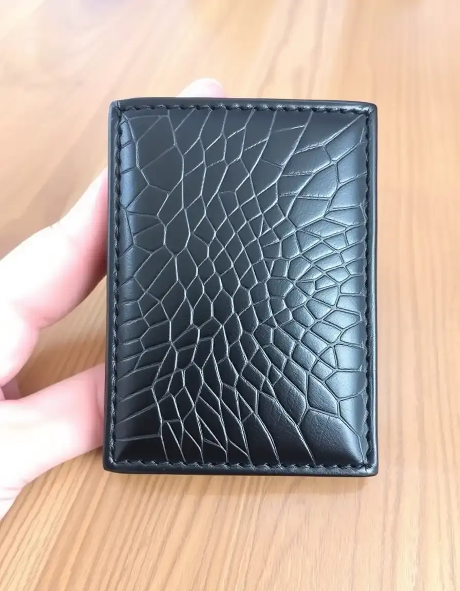Black bonded leather wallet, bifold