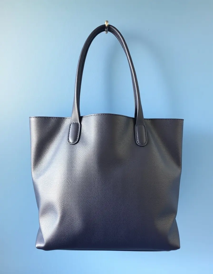 Navy bonded leather tote