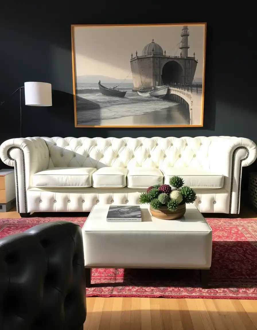 Classic white leather chesterfield style couch