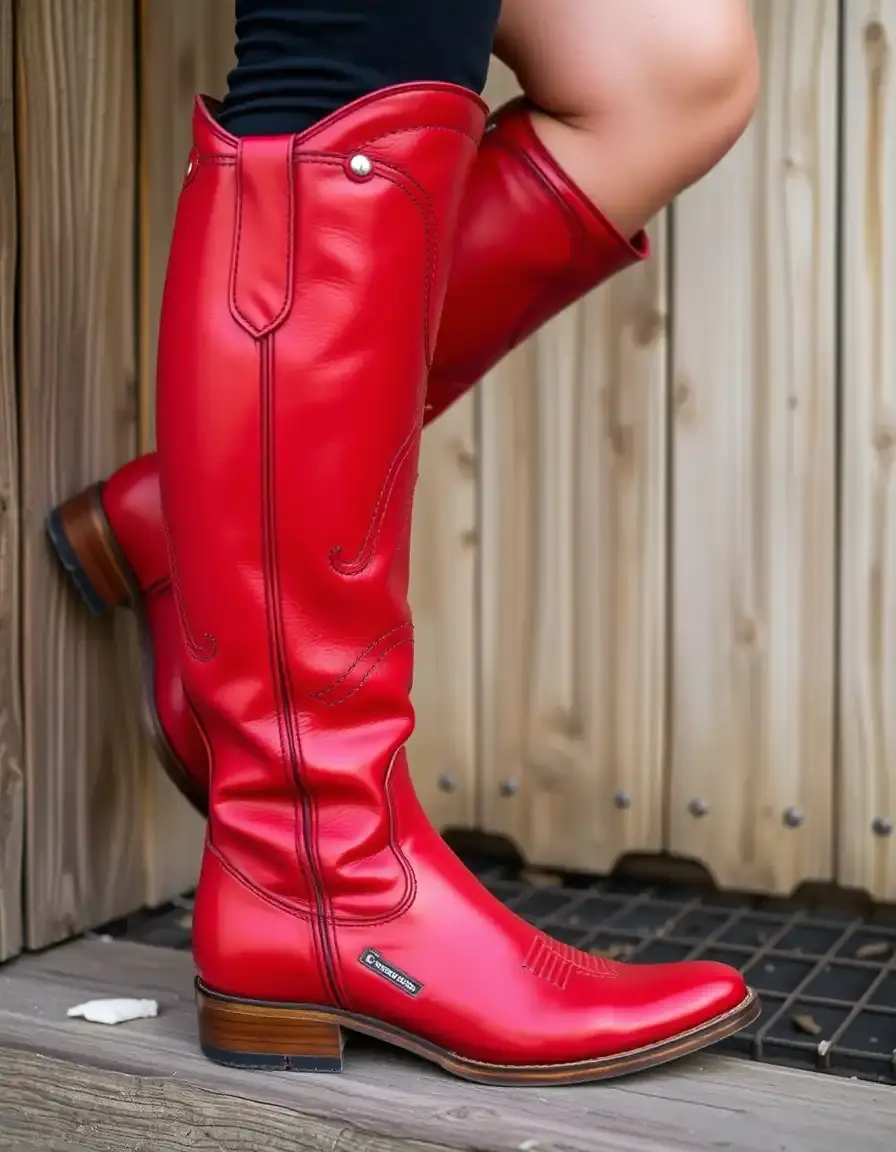 Red riding leather boots women