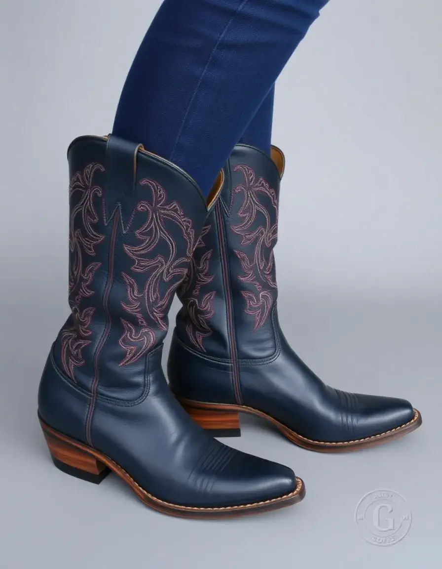 Navy western leather boots women