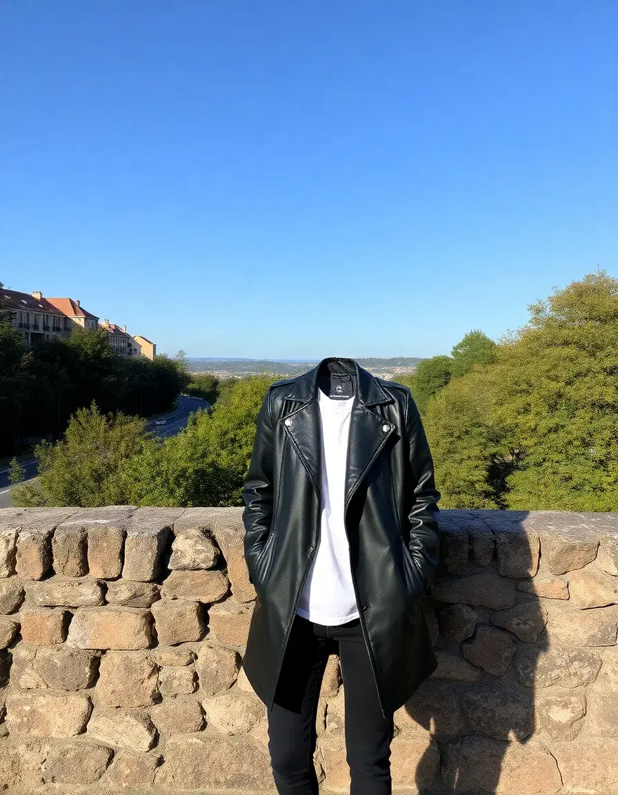 Full length black trench leather jacket