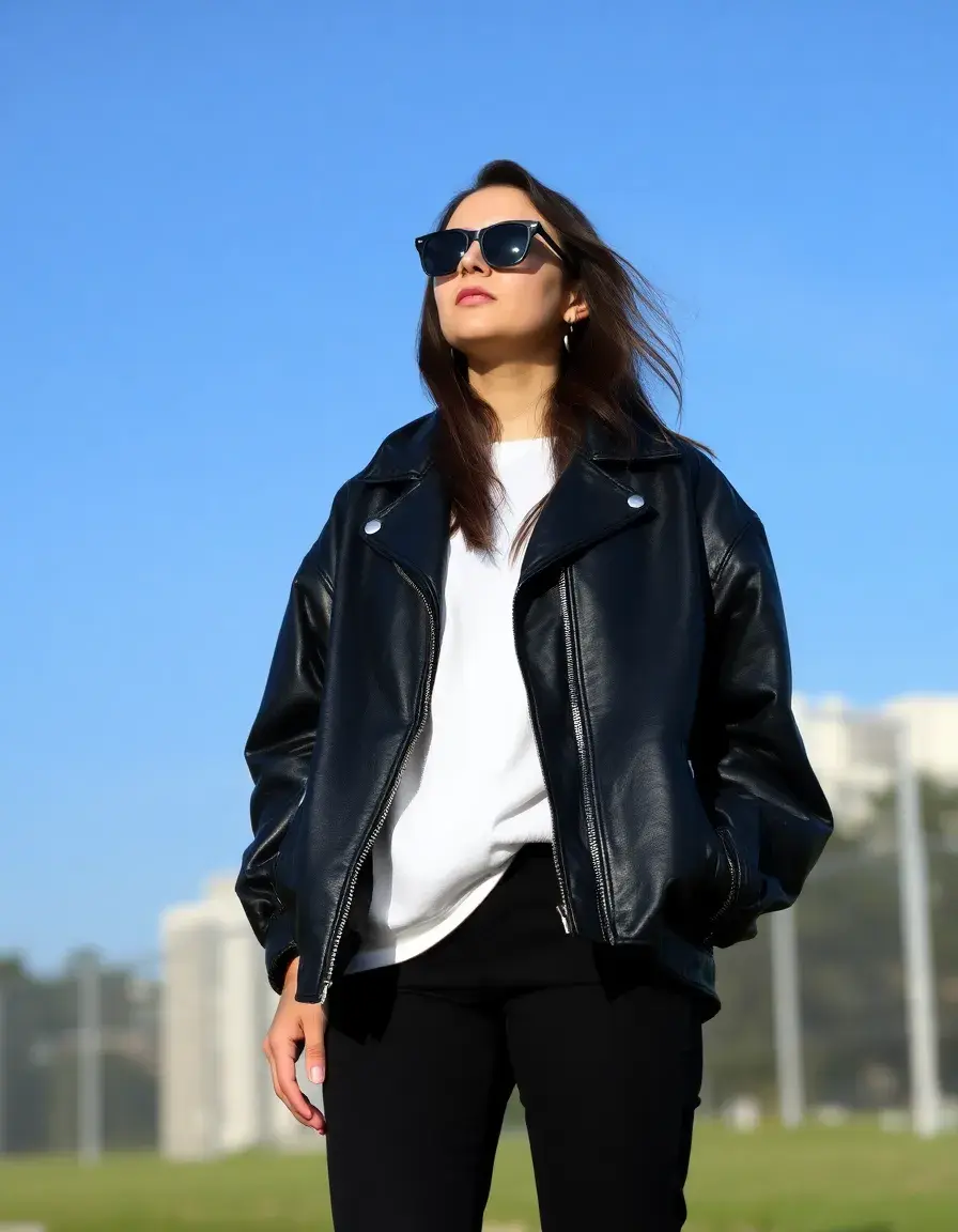 Relaxed fit black oversized leather jacket