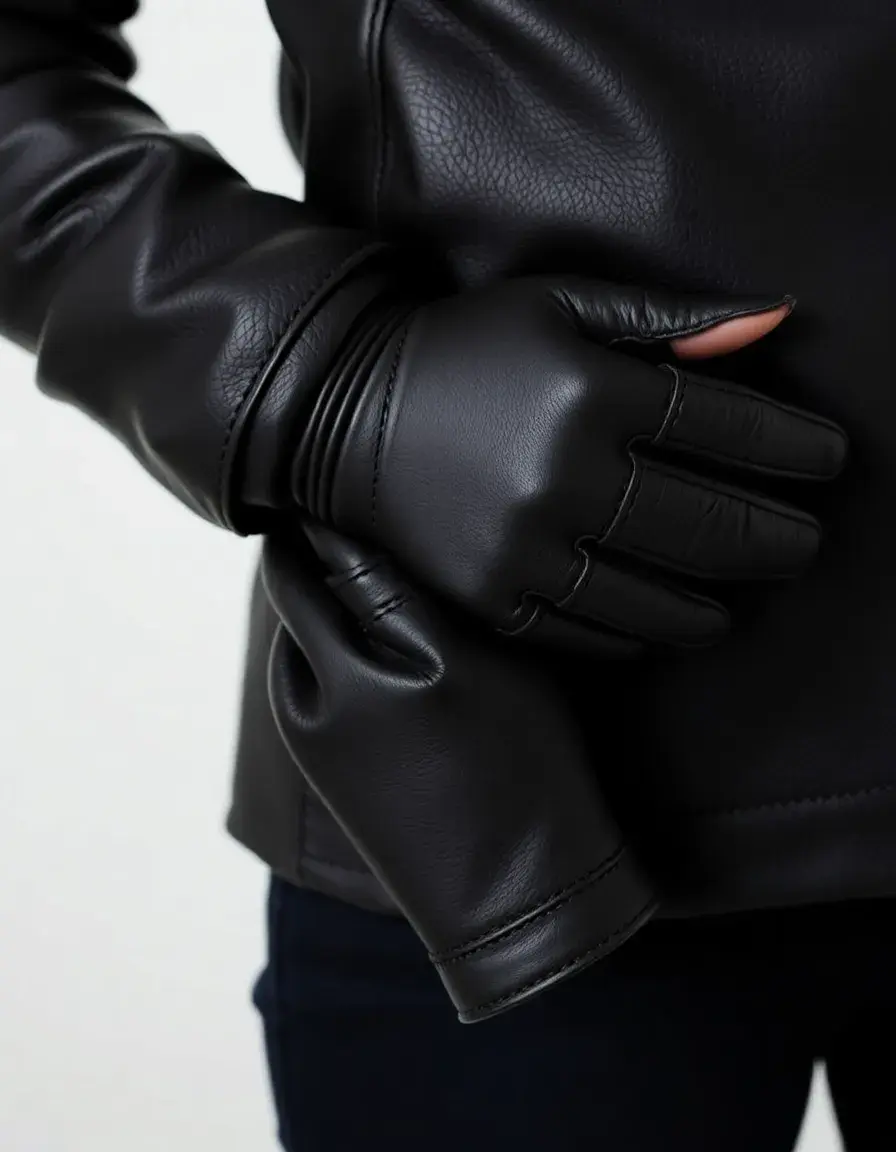 Black touchscreen leather gloves women