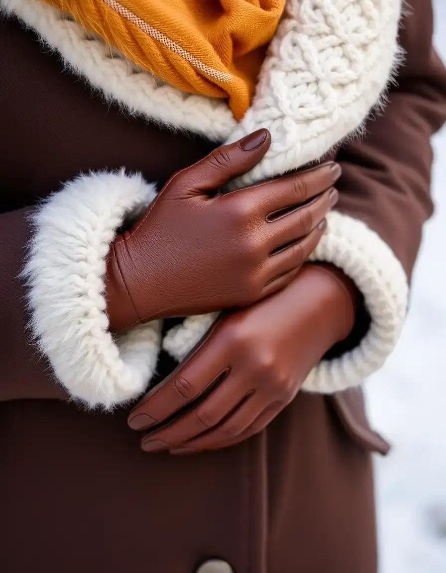 Brown lined warm leather gloves women
