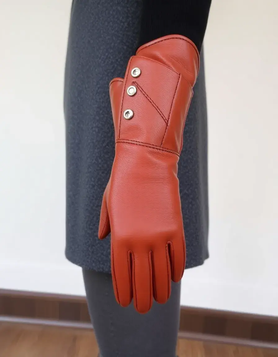 Cognac fashion leather gloves women