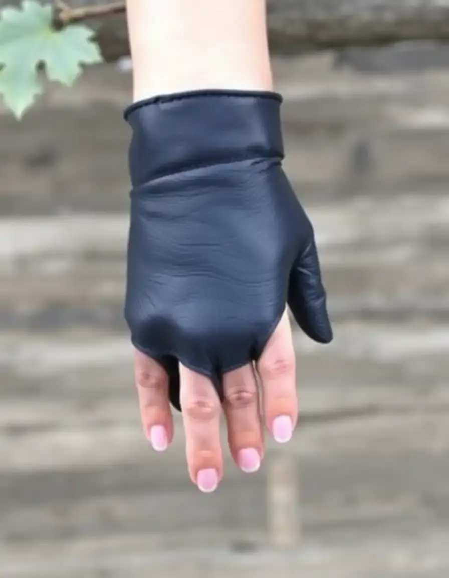 Navy fingerless leather gloves women