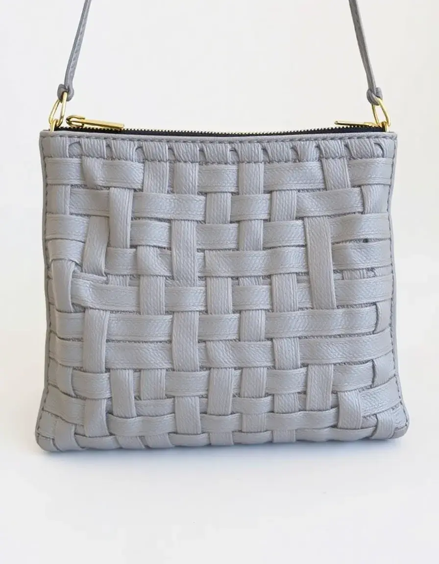 Gray woven leather clutch handbag elegant evening style