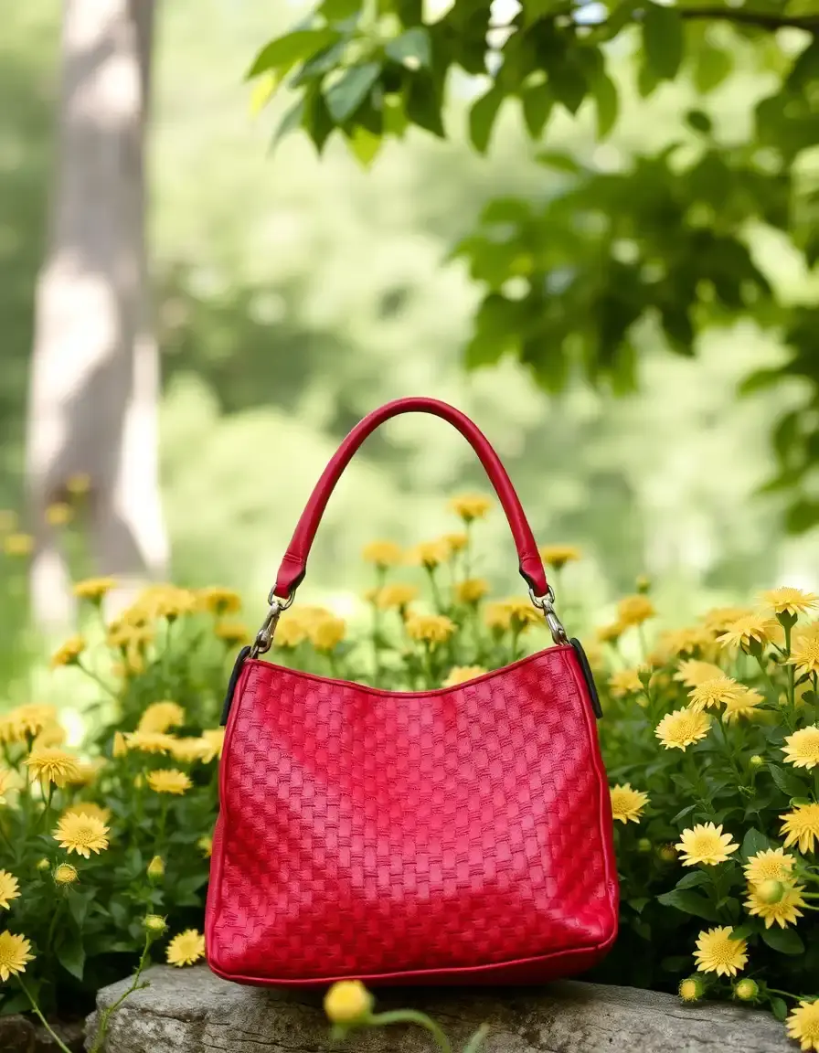 Red woven leather shoulder bag