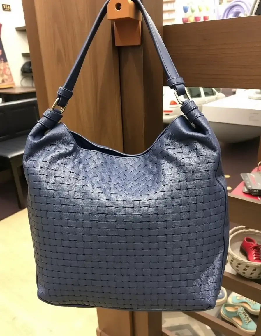 Navy woven leather hobo bag