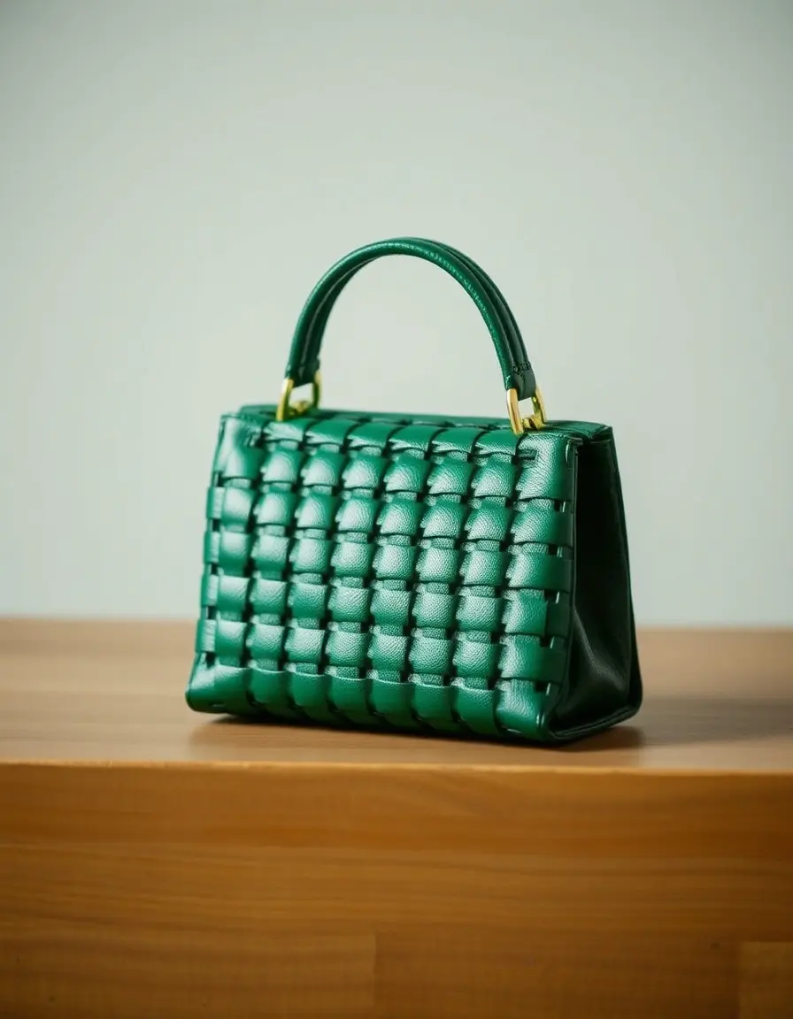 Green woven leather mini handbag