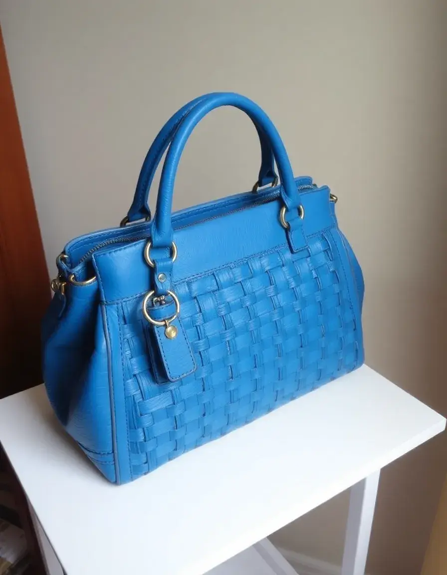 Blue woven vintage leather handbag
