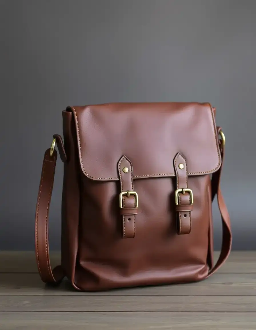 Brown leather messenger purse, flap over