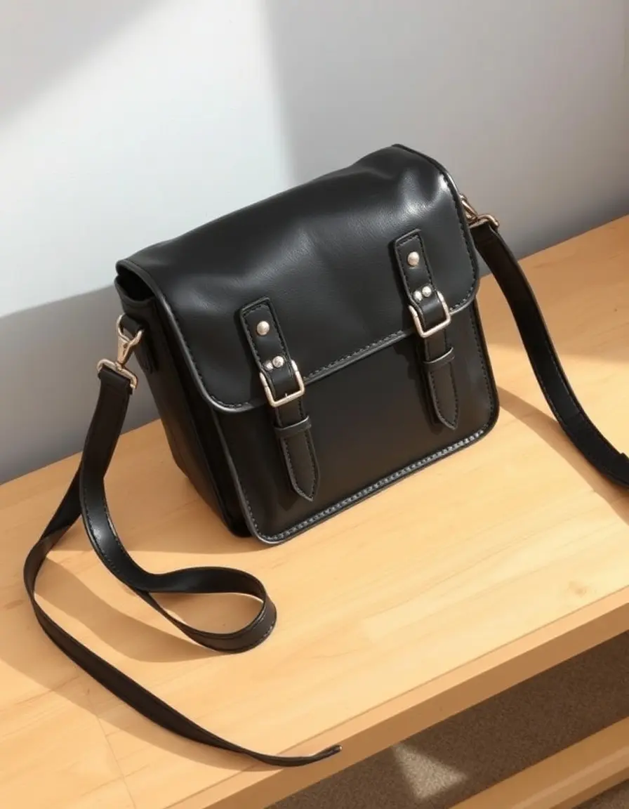 Black crossbody leather messenger purse