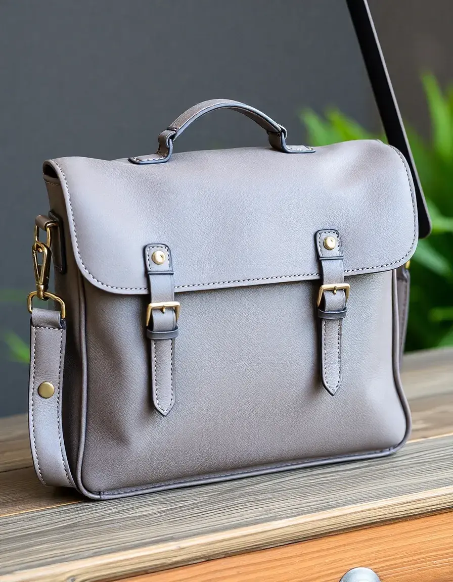 Gray satchel style leather messenger purse