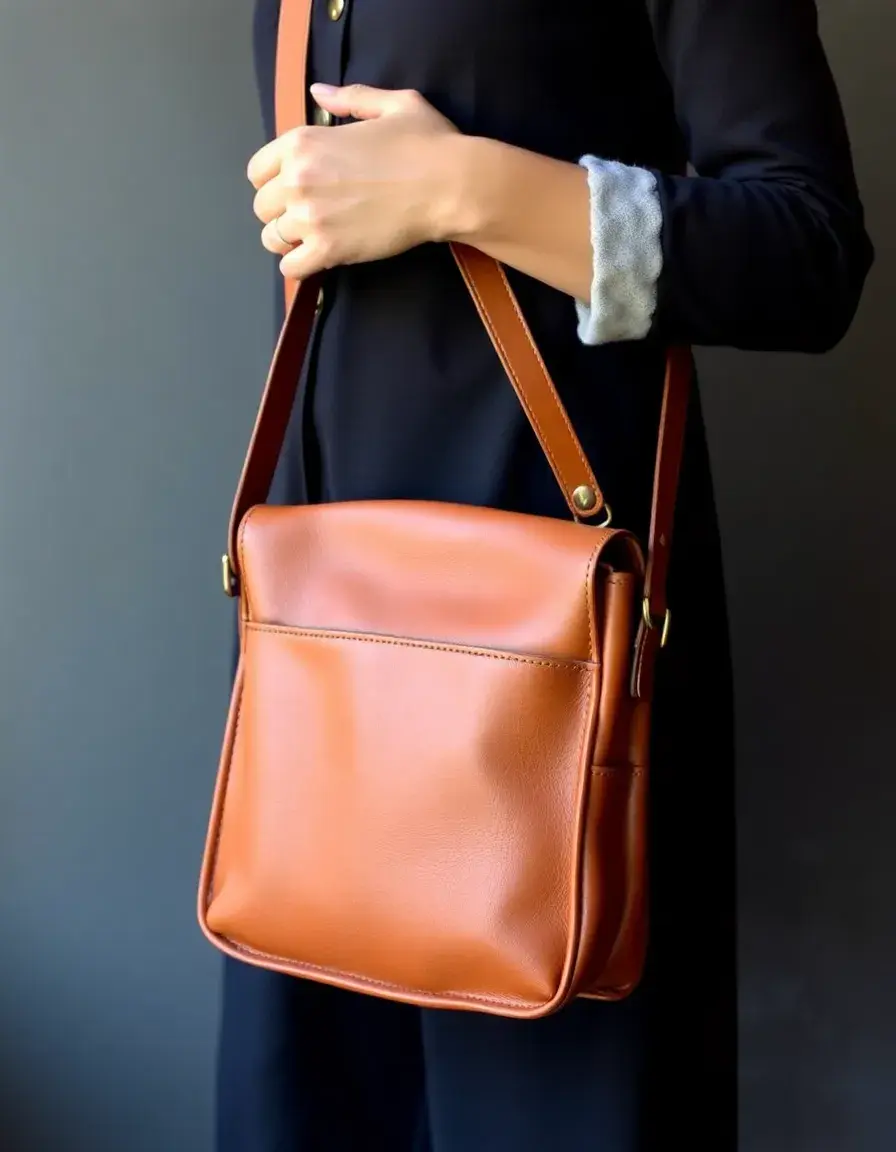 Cognac vintage leather messenger purse