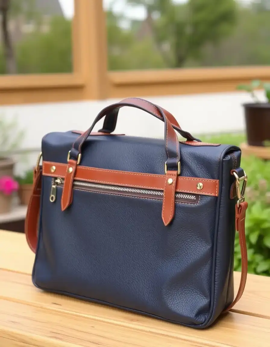 Navy large capacity leather messenger purse