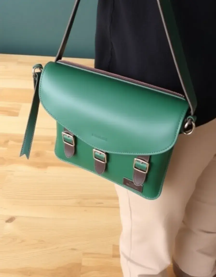 Green RFID leather messenger purse
