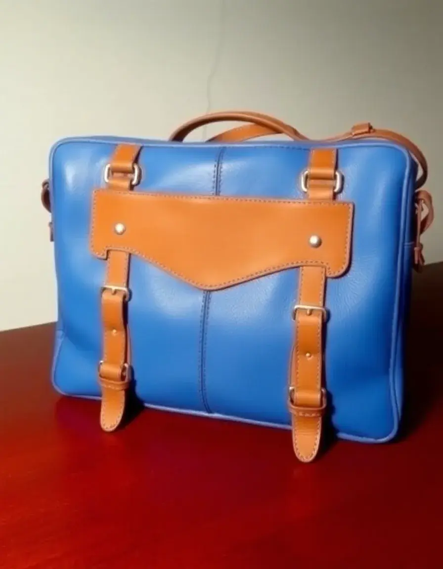 Blue designer leather messenger purse