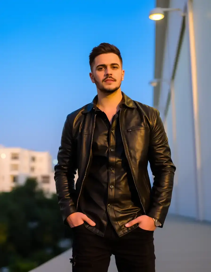 Soft black leather overshirt for men