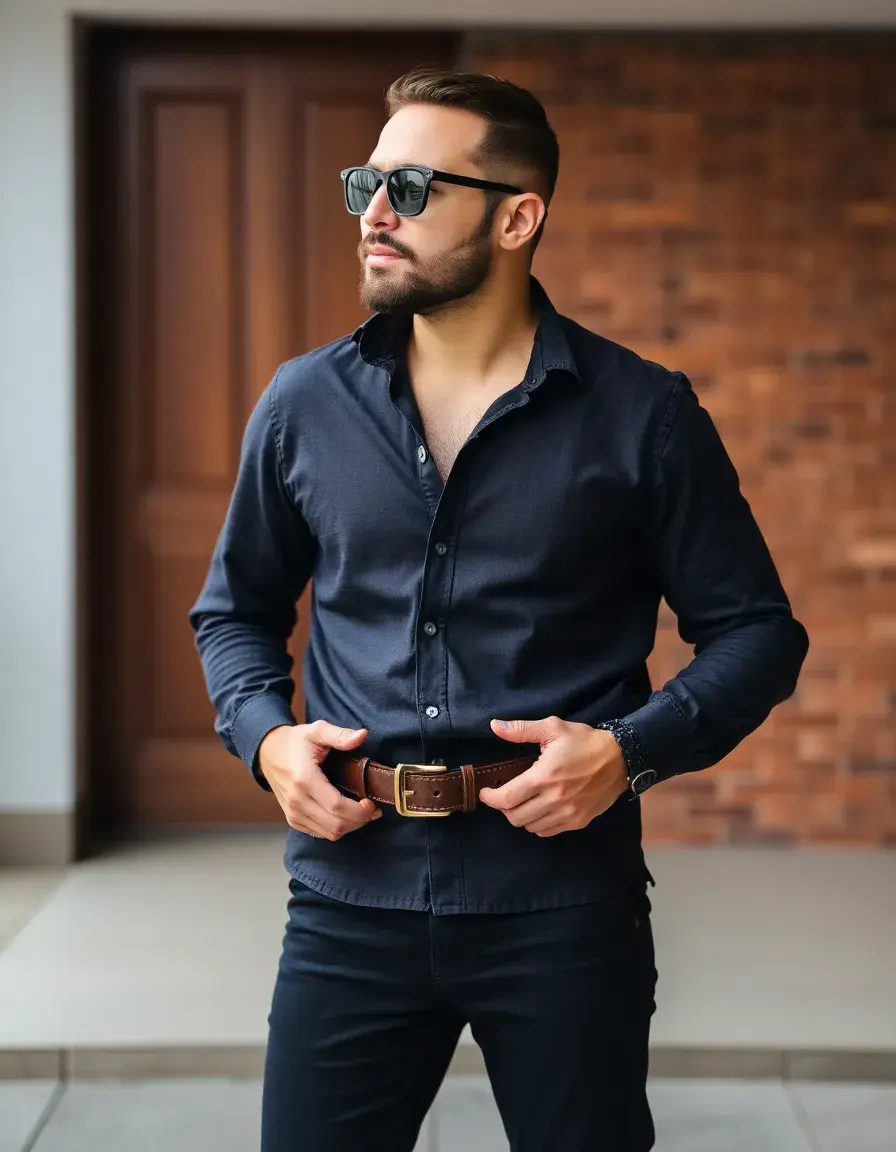 Classic black leather belt for men