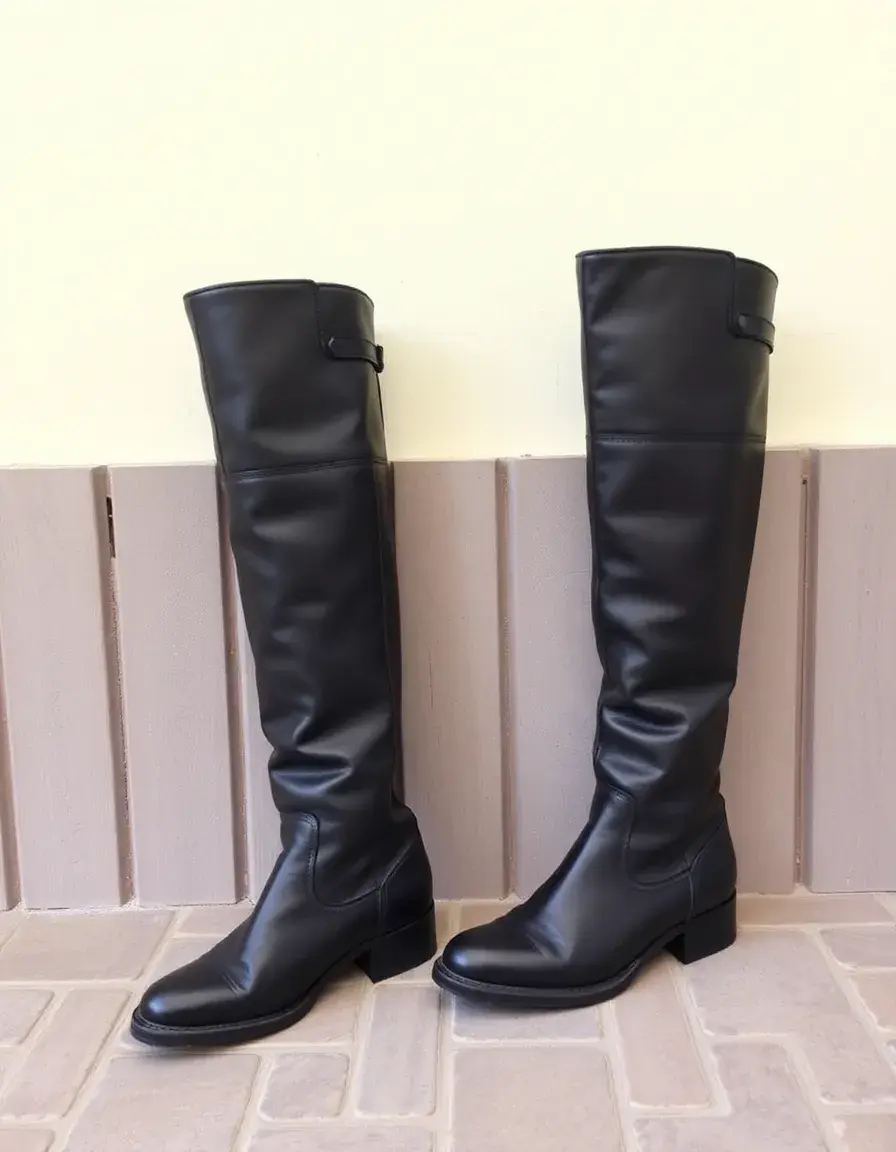 Black riding style knee high leather boots