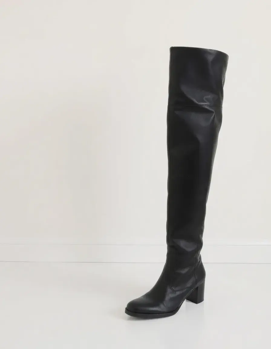 Black wide calf knee high leather boots