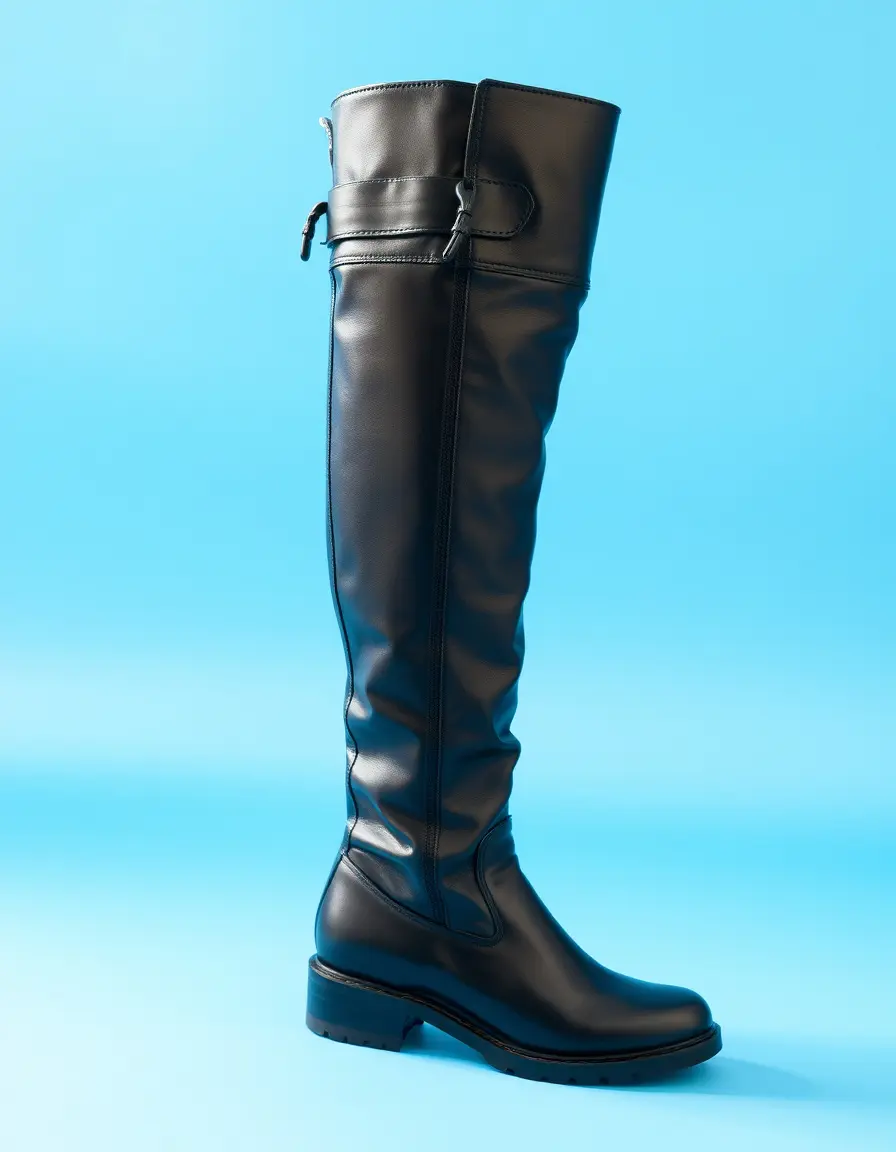 Black waterproof knee high leather boots