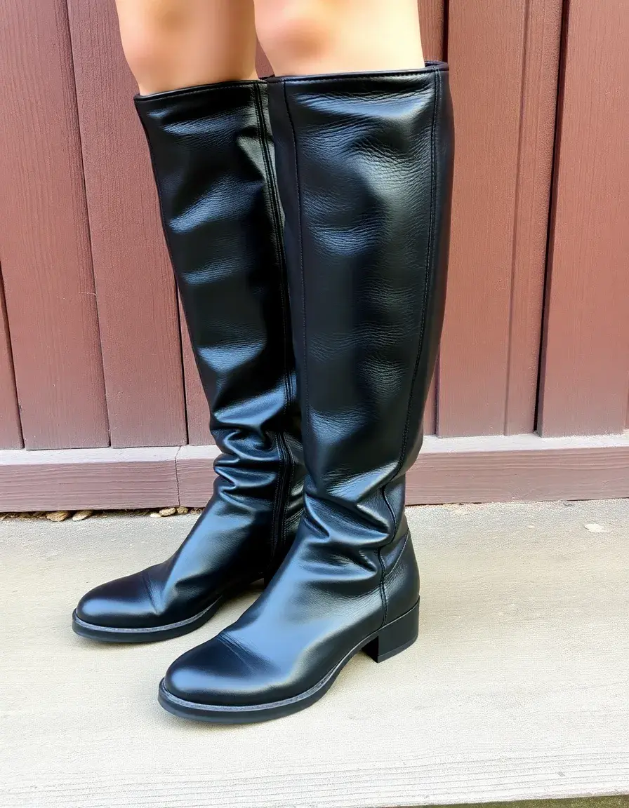 Black vintage knee high leather boots