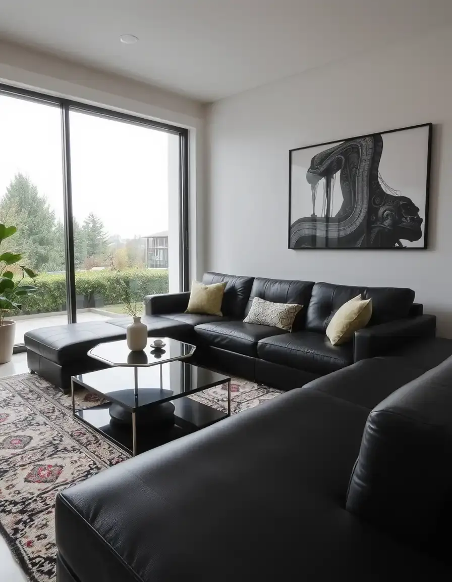 Large black sectional leather sofa