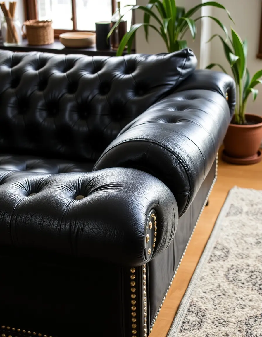 Vintage style black leather sofa