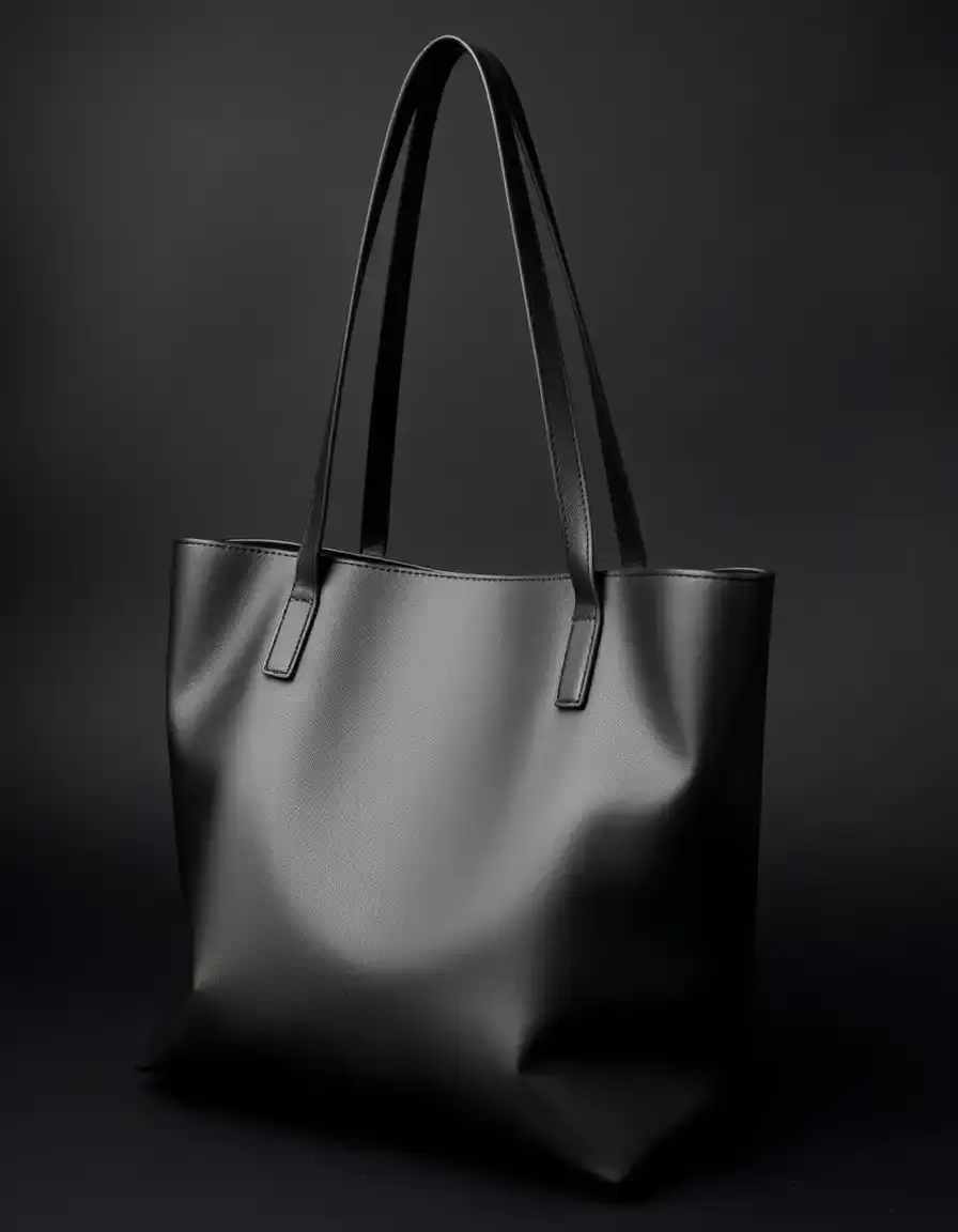 Minimalist black leather tote bag with clean lines