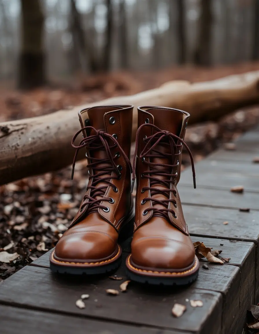 Rugged brown combat boots with heavy laces