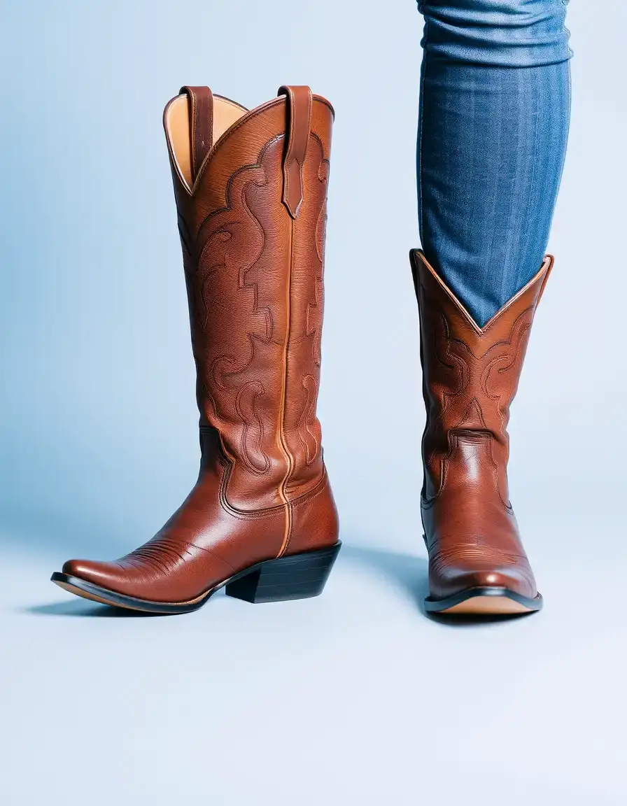 Traditional brown cowboy boots with decorative stitching