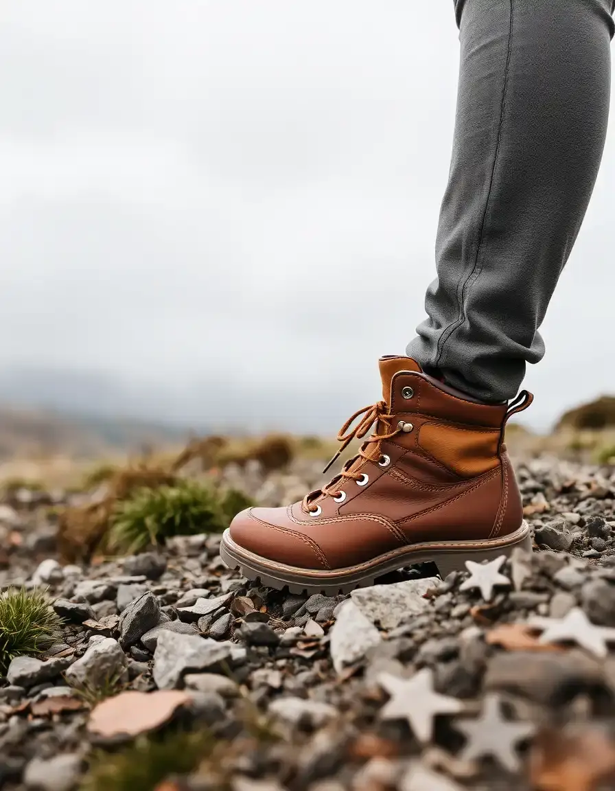 Durable brown leather hiking boots with grip soles