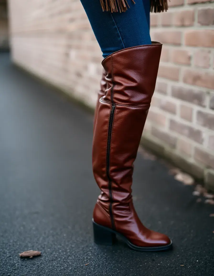 Tall brown knee-high leather boots